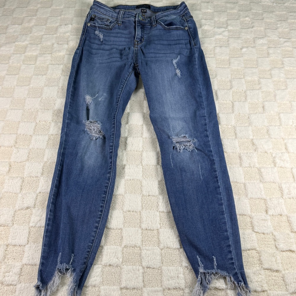 Judy Blue Distressed High Rise Skinny Jeans Medium Wash Frayed JuHem Size‎ 9/29